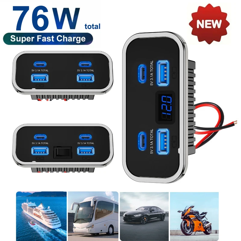 Car Accessories Thailand - 12V-24V 4 Ports Dual USB PD3.0